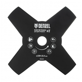 Диск для триммера DENZEL 96323 – 4 лезвия, 230 × 25,4 × 1,6 мм