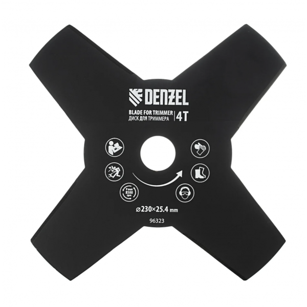 Диск для триммера DENZEL 96323 – 4 лезвия, 230 × 25,4 × 1,6 мм